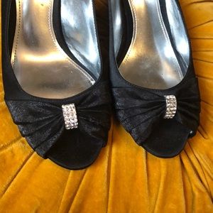 Black Silky Peep Toe Heels